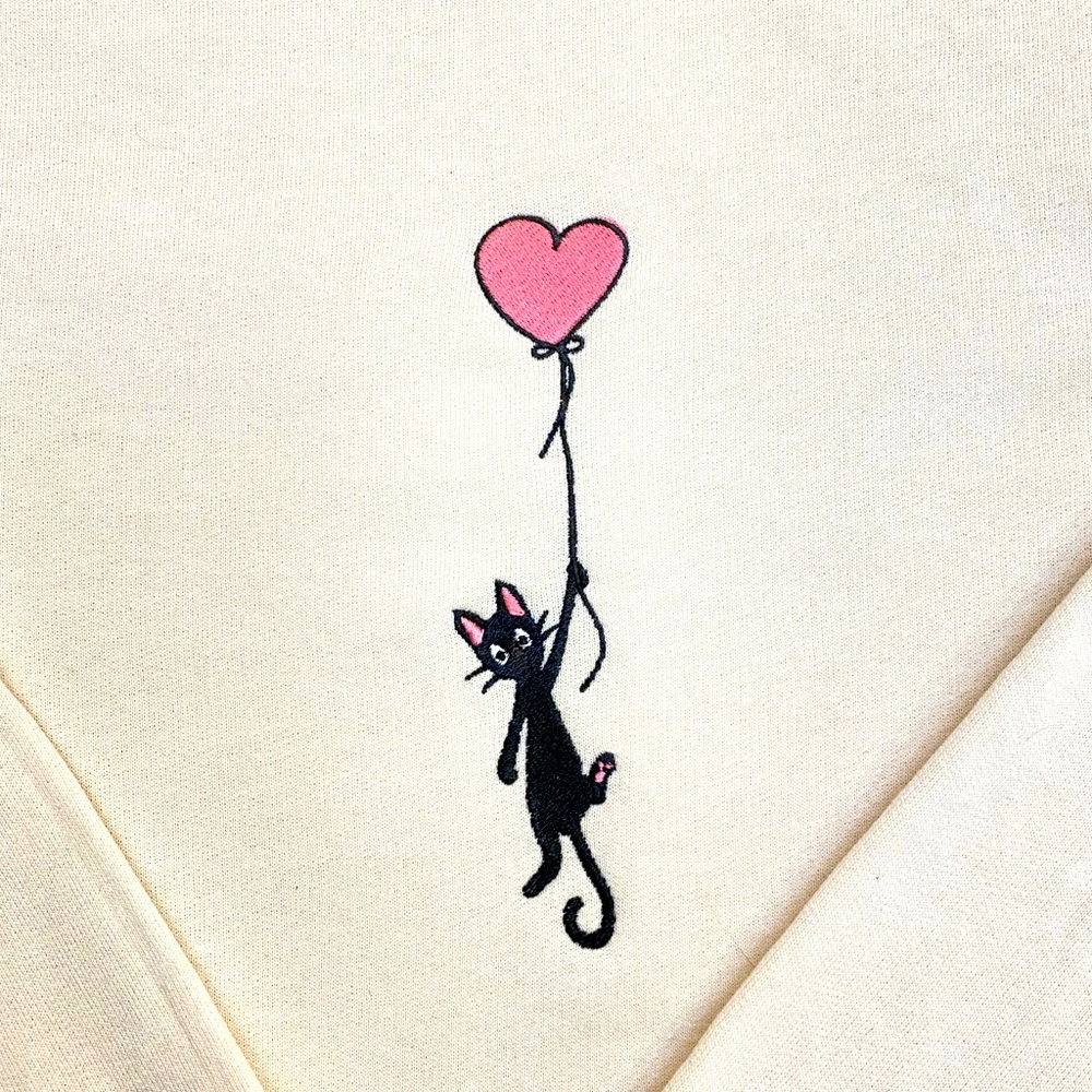 Valentine Cat Embroidered Sweatshirt